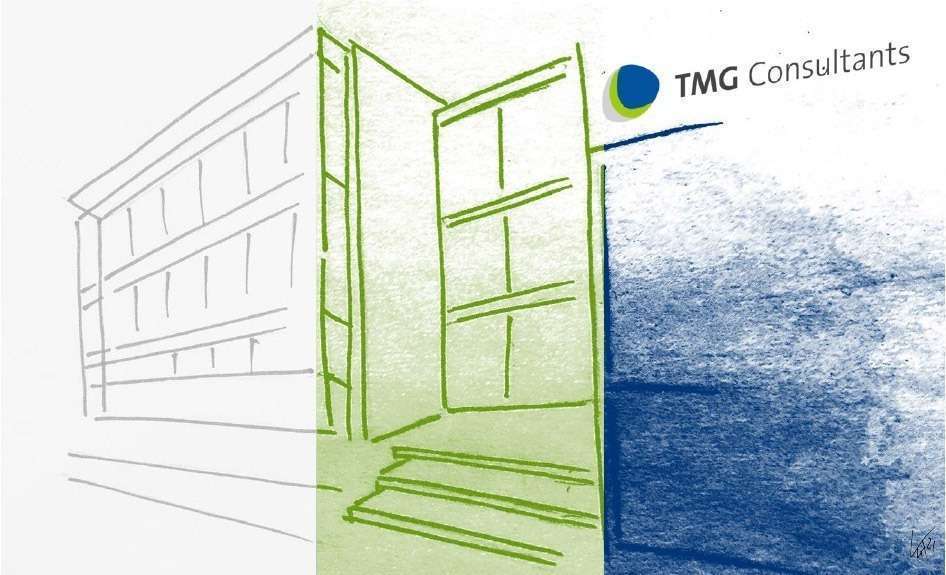 Skizze des TMG-Gebäudes, Hauptsitz Stuttgart